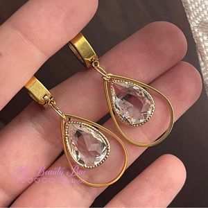 Gold Crystal Tear Drop Hoop Earrings